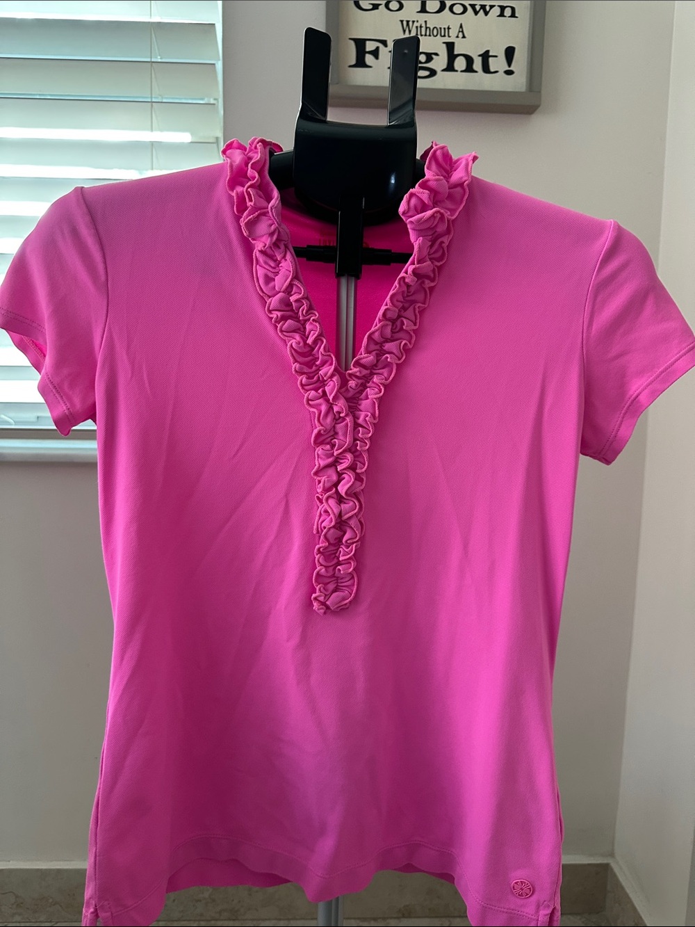 Lilly Pulitzer LUXLETIC Pink Ruffle V-Neck Short Sleeve Top